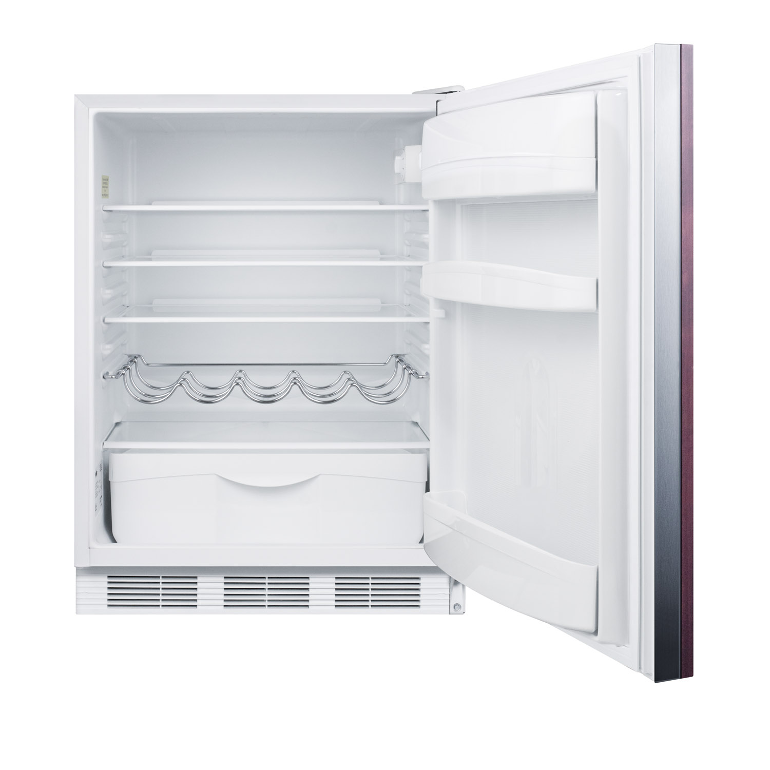 ADA compliant built-in undercounter all-refrigerator for residential use, auto defrost with integrated door frame for custom panel overlays and white cabinet
